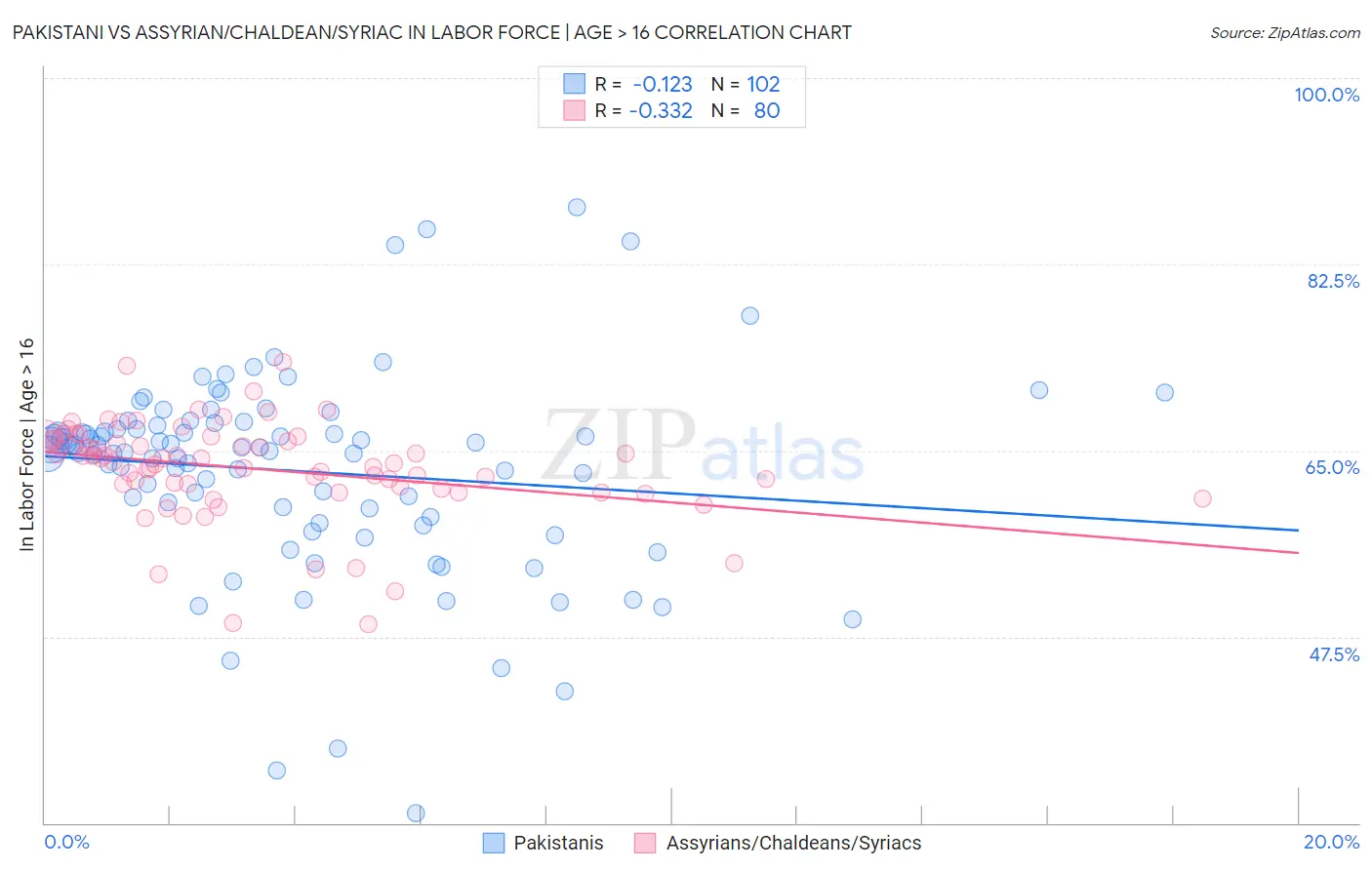 Pakistani vs Assyrian/Chaldean/Syriac In Labor Force | Age > 16