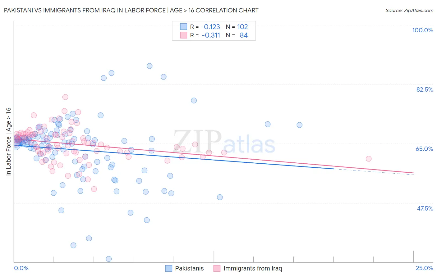 Pakistani vs Immigrants from Iraq In Labor Force | Age > 16