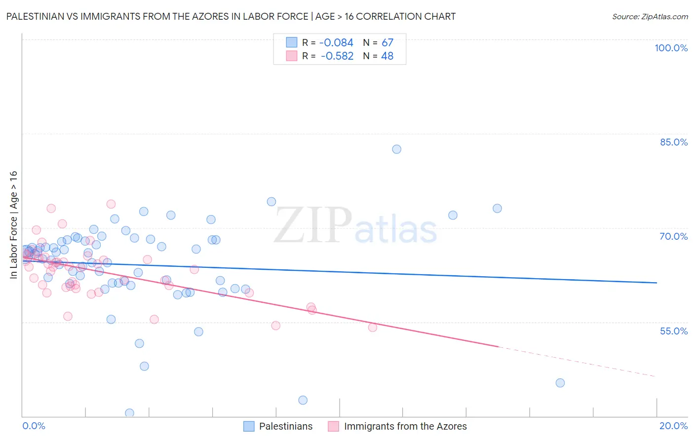 Palestinian vs Immigrants from the Azores In Labor Force | Age > 16