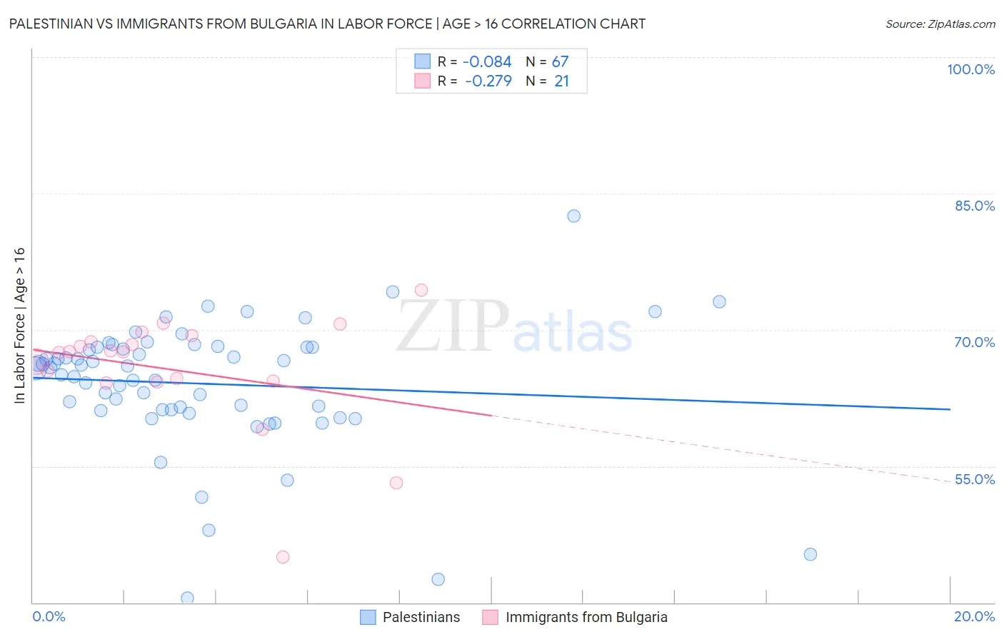 Palestinian vs Immigrants from Bulgaria In Labor Force | Age > 16