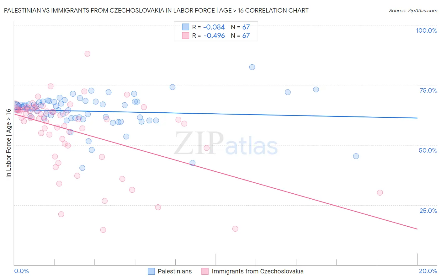 Palestinian vs Immigrants from Czechoslovakia In Labor Force | Age > 16