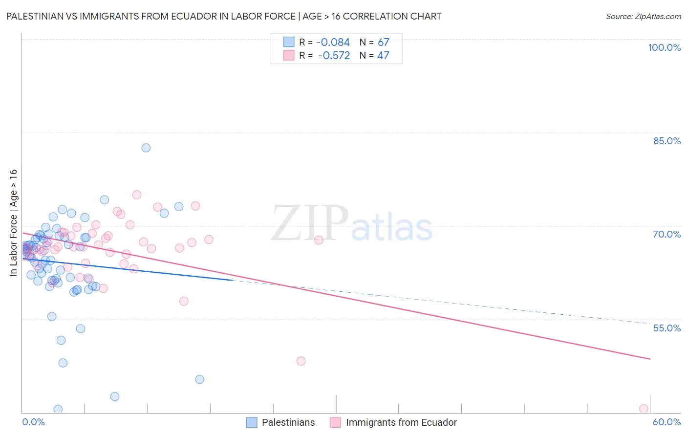 Palestinian vs Immigrants from Ecuador In Labor Force | Age > 16