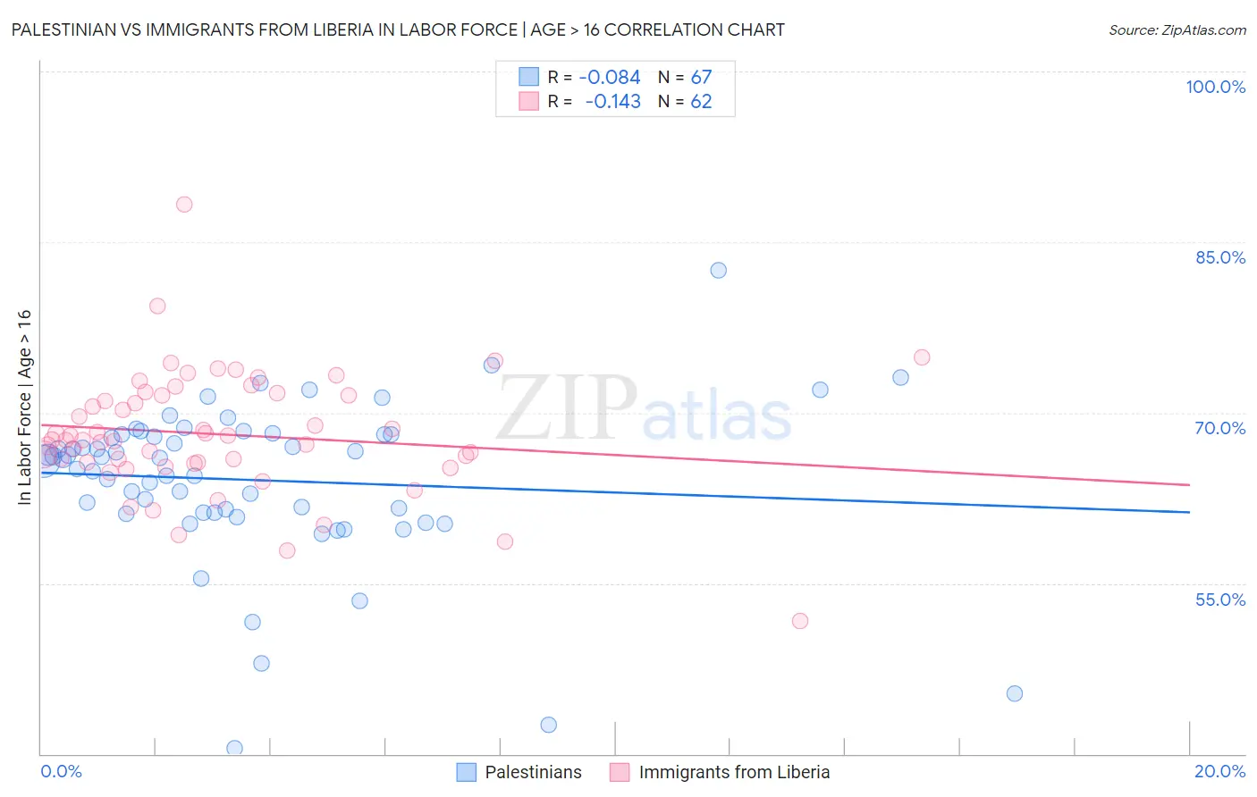 Palestinian vs Immigrants from Liberia In Labor Force | Age > 16