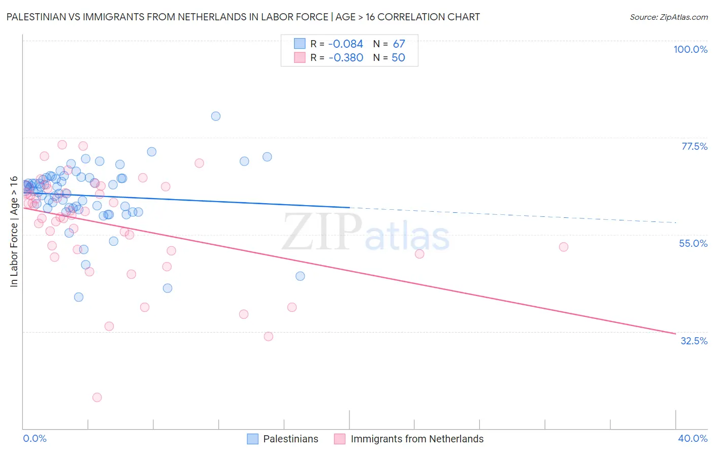 Palestinian vs Immigrants from Netherlands In Labor Force | Age > 16