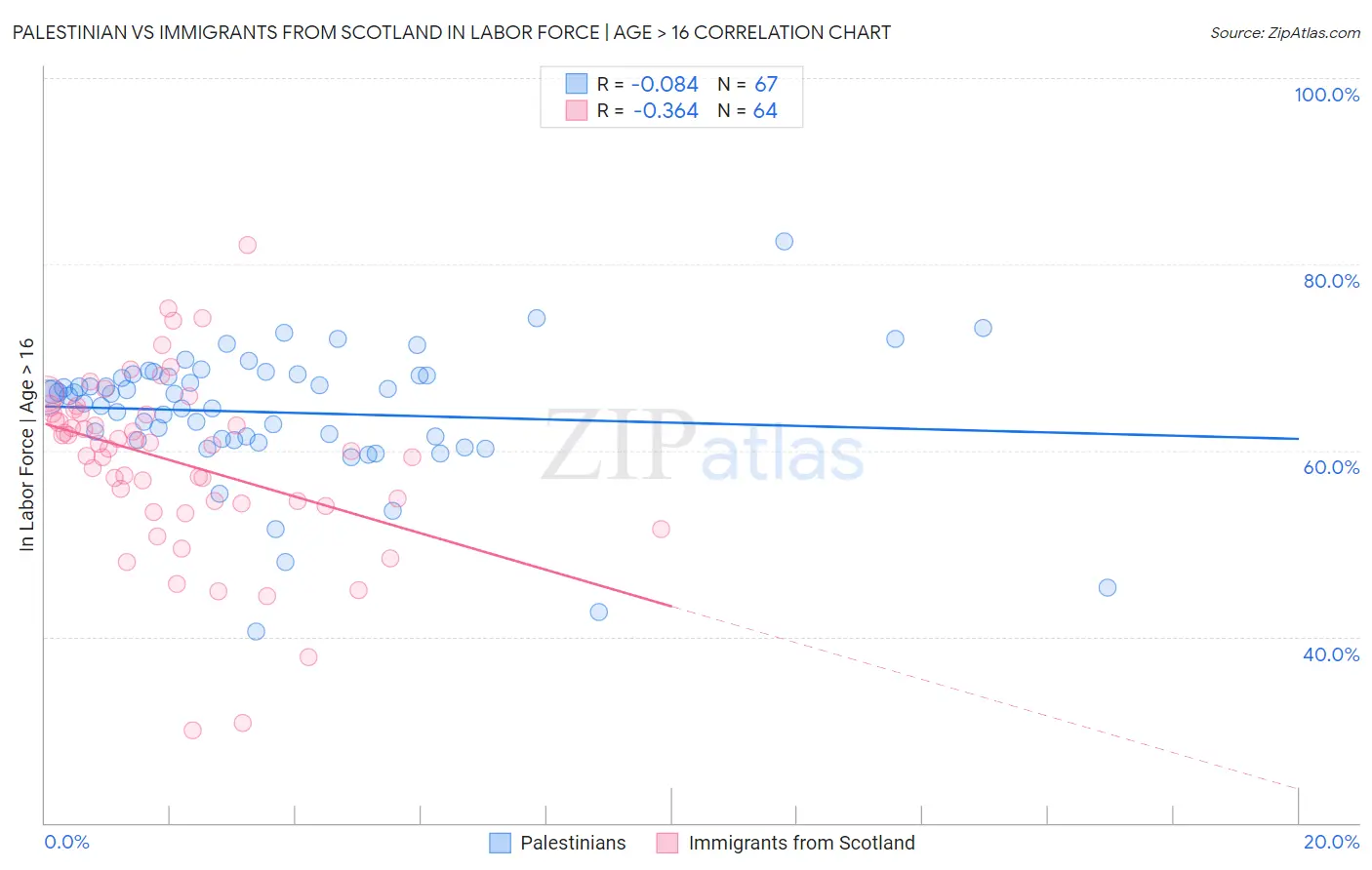 Palestinian vs Immigrants from Scotland In Labor Force | Age > 16