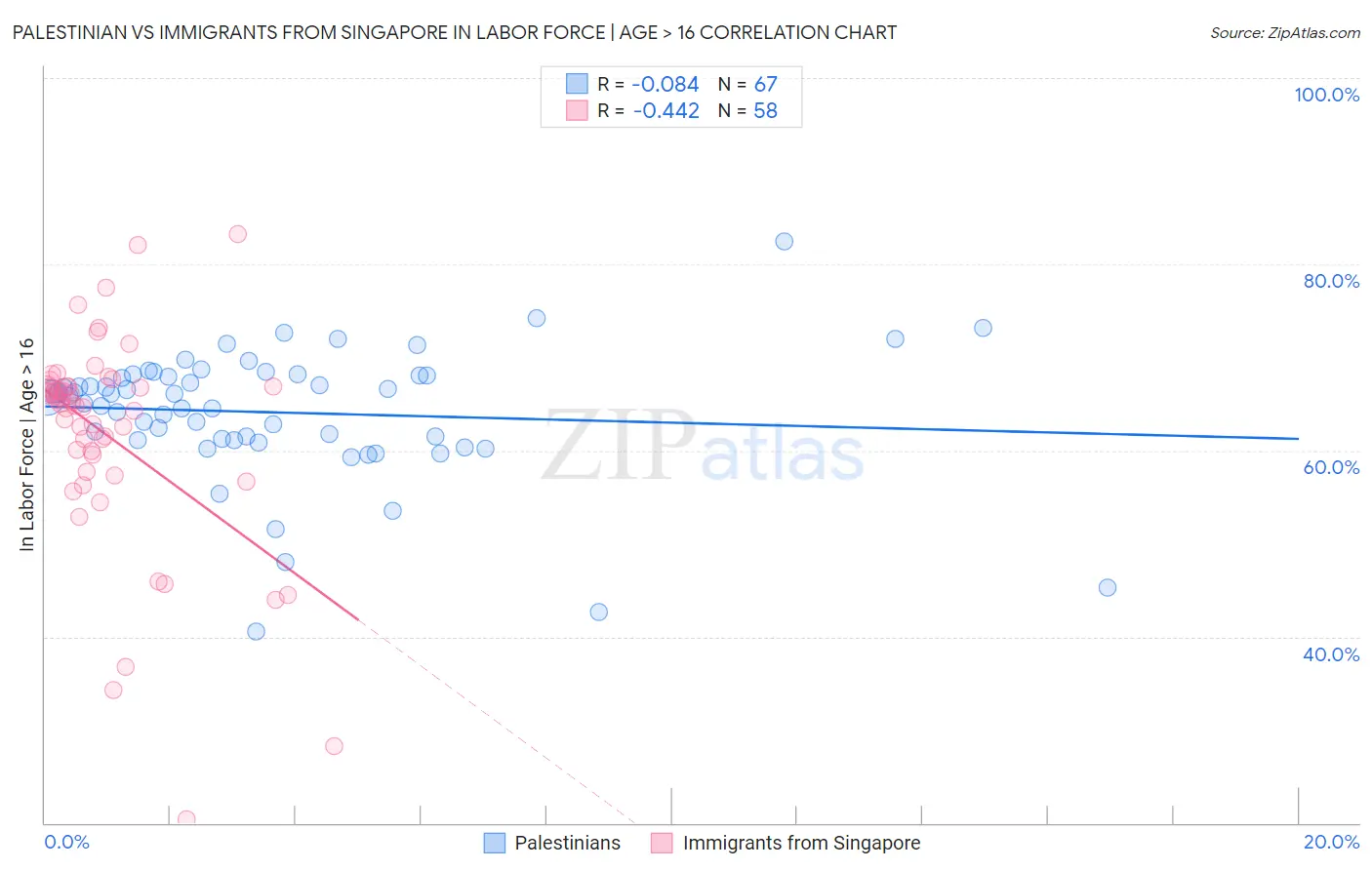 Palestinian vs Immigrants from Singapore In Labor Force | Age > 16