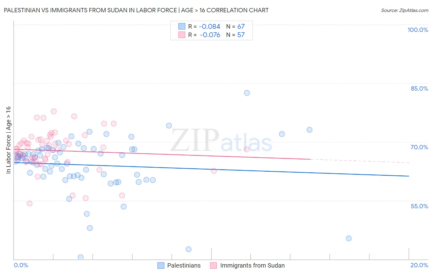 Palestinian vs Immigrants from Sudan In Labor Force | Age > 16