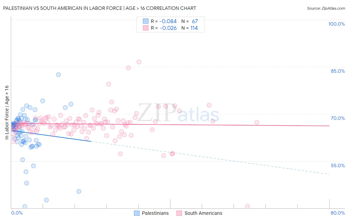 Palestinian vs South American In Labor Force | Age > 16