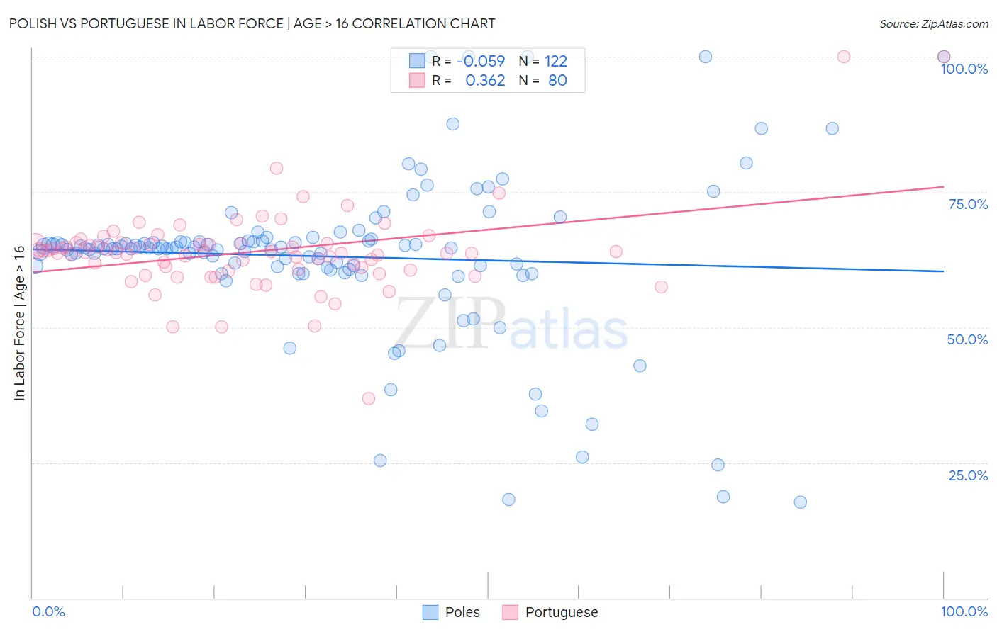 Polish vs Portuguese In Labor Force | Age > 16