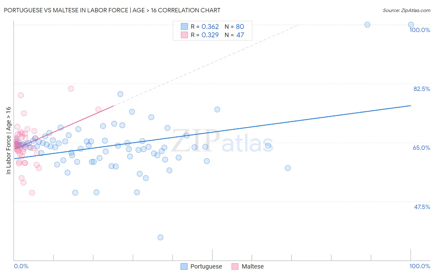 Portuguese vs Maltese In Labor Force | Age > 16