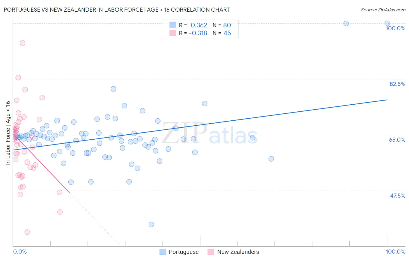 Portuguese vs New Zealander In Labor Force | Age > 16
