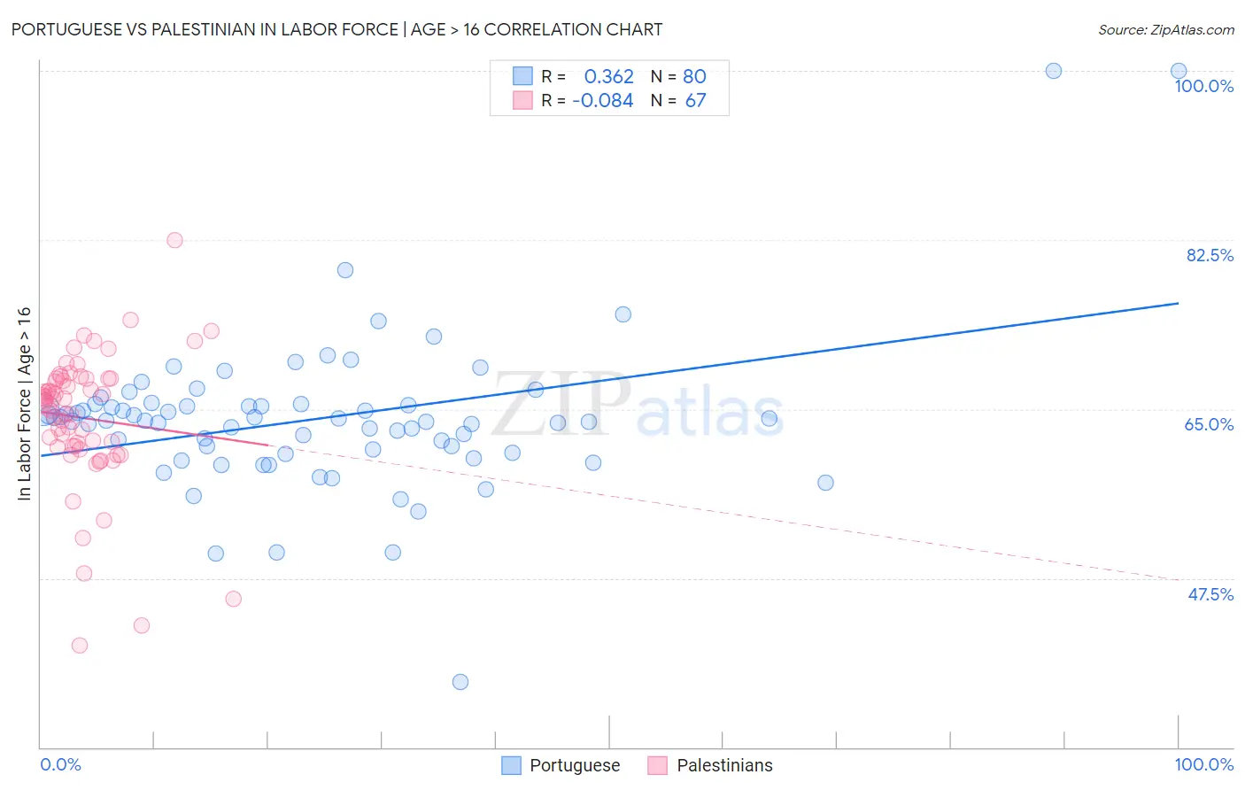 Portuguese vs Palestinian In Labor Force | Age > 16