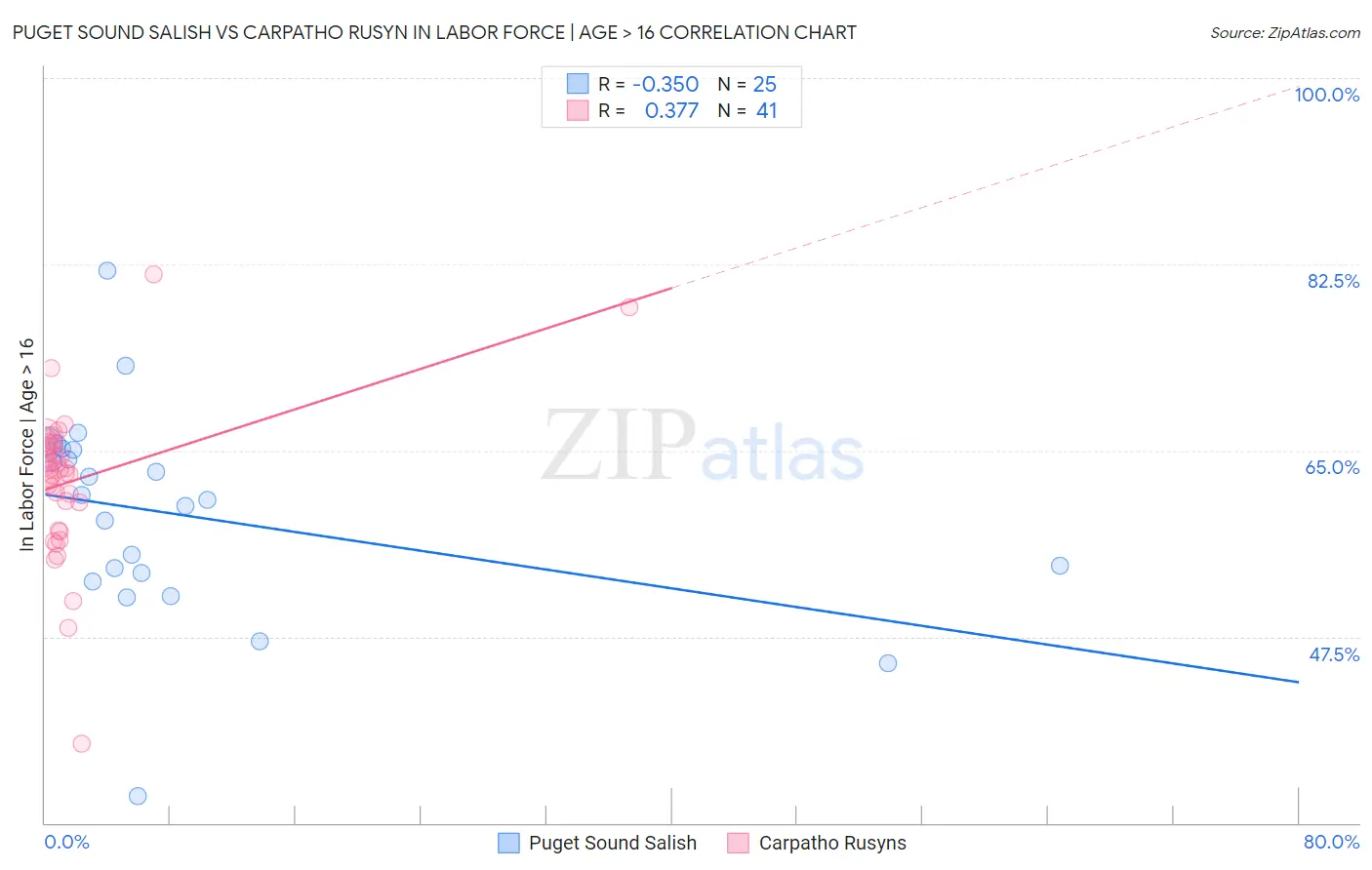 Puget Sound Salish vs Carpatho Rusyn In Labor Force | Age > 16