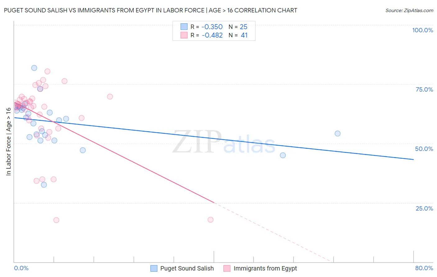 Puget Sound Salish vs Immigrants from Egypt In Labor Force | Age > 16