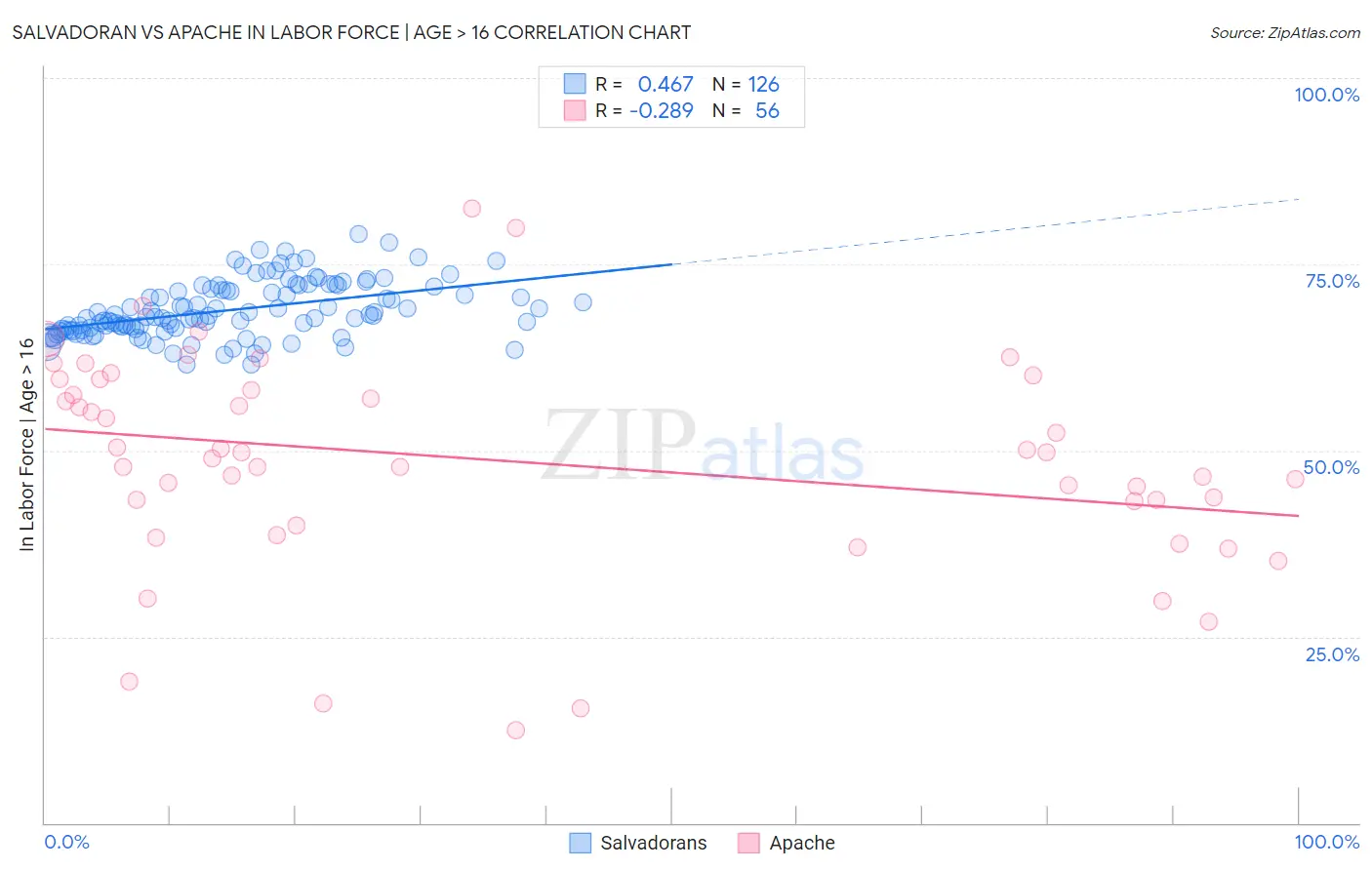 Salvadoran vs Apache In Labor Force | Age > 16