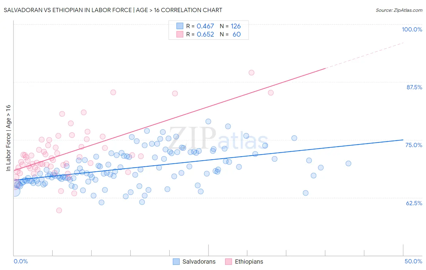Salvadoran vs Ethiopian In Labor Force | Age > 16