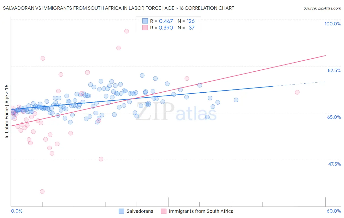 Salvadoran vs Immigrants from South Africa In Labor Force | Age > 16