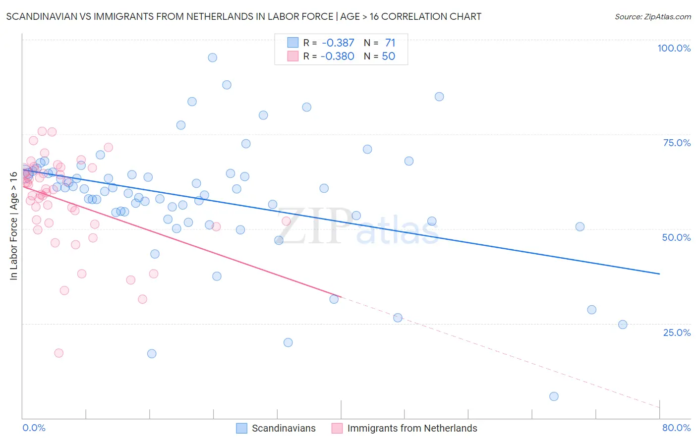 Scandinavian vs Immigrants from Netherlands In Labor Force | Age > 16