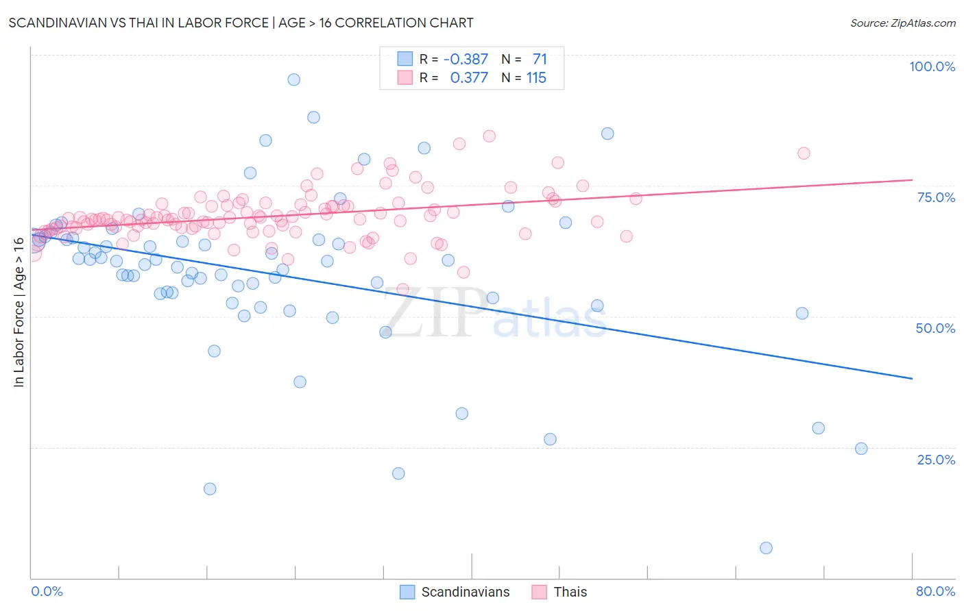 Scandinavian vs Thai In Labor Force | Age > 16