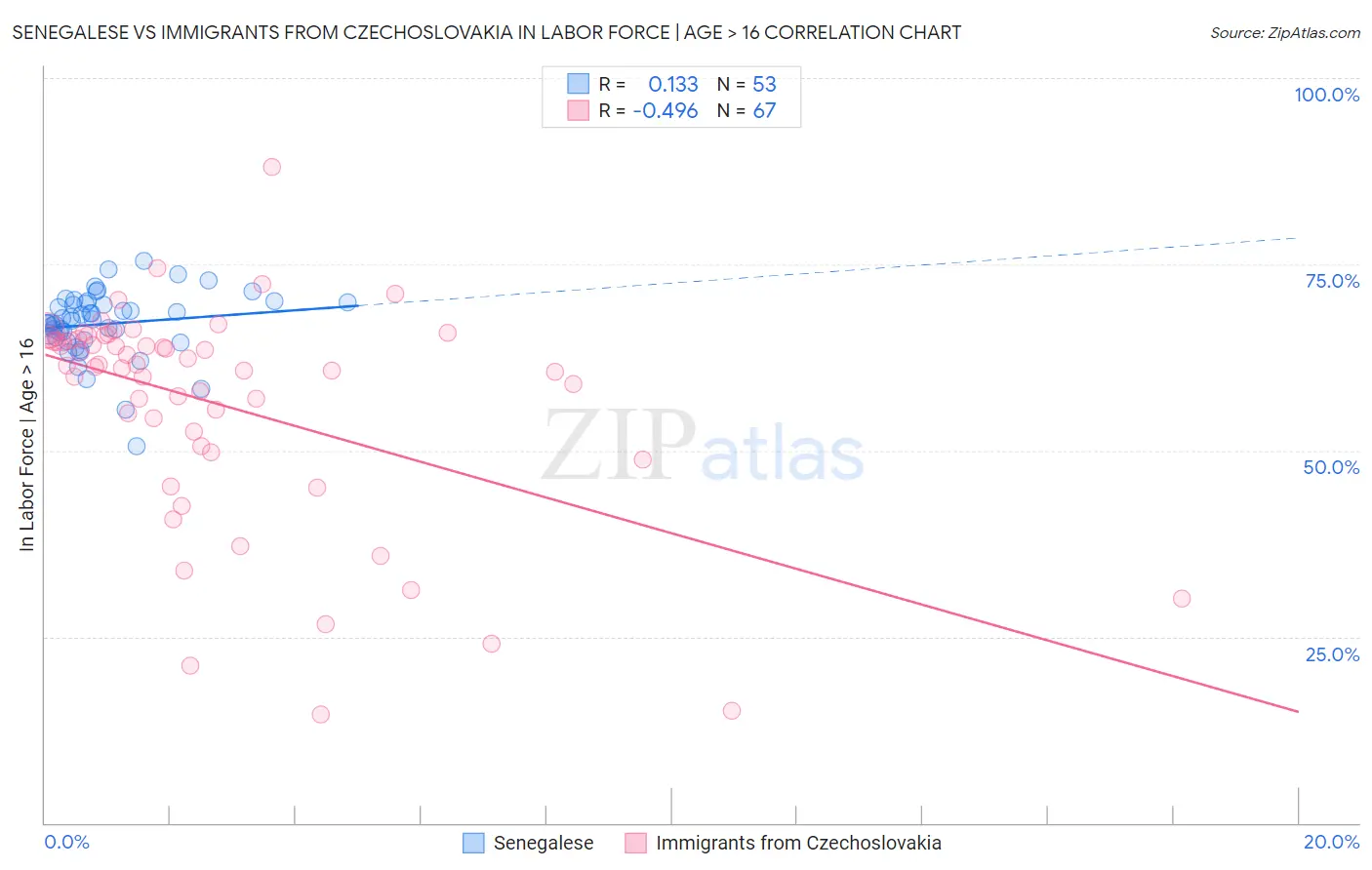 Senegalese vs Immigrants from Czechoslovakia In Labor Force | Age > 16