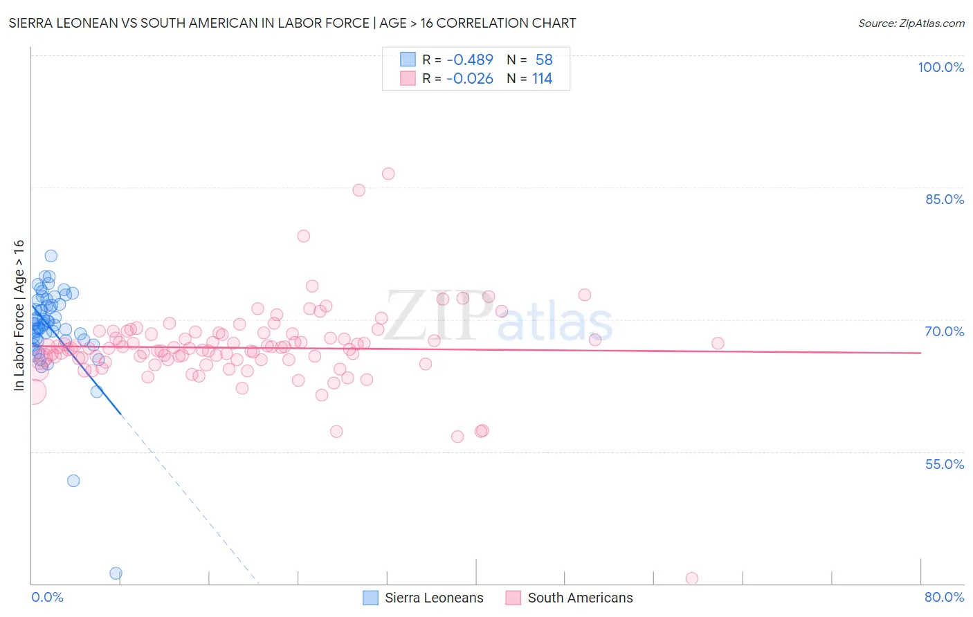 Sierra Leonean vs South American In Labor Force | Age > 16