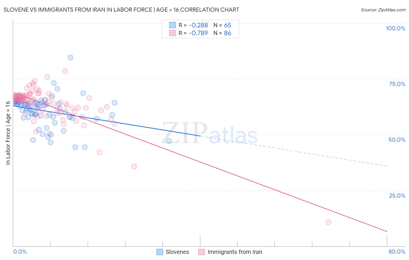 Slovene vs Immigrants from Iran In Labor Force | Age > 16