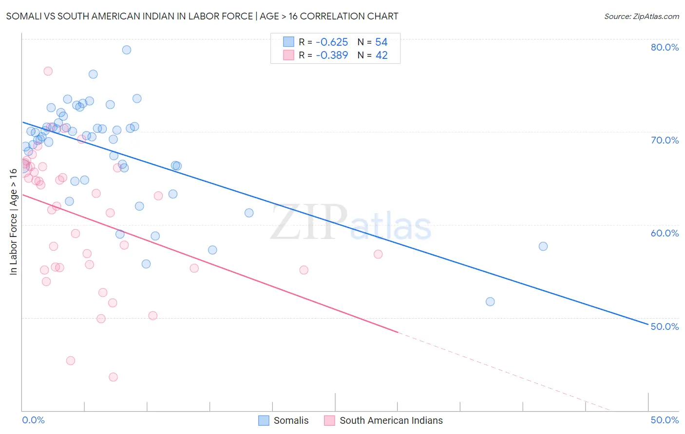 Somali vs South American Indian In Labor Force | Age > 16