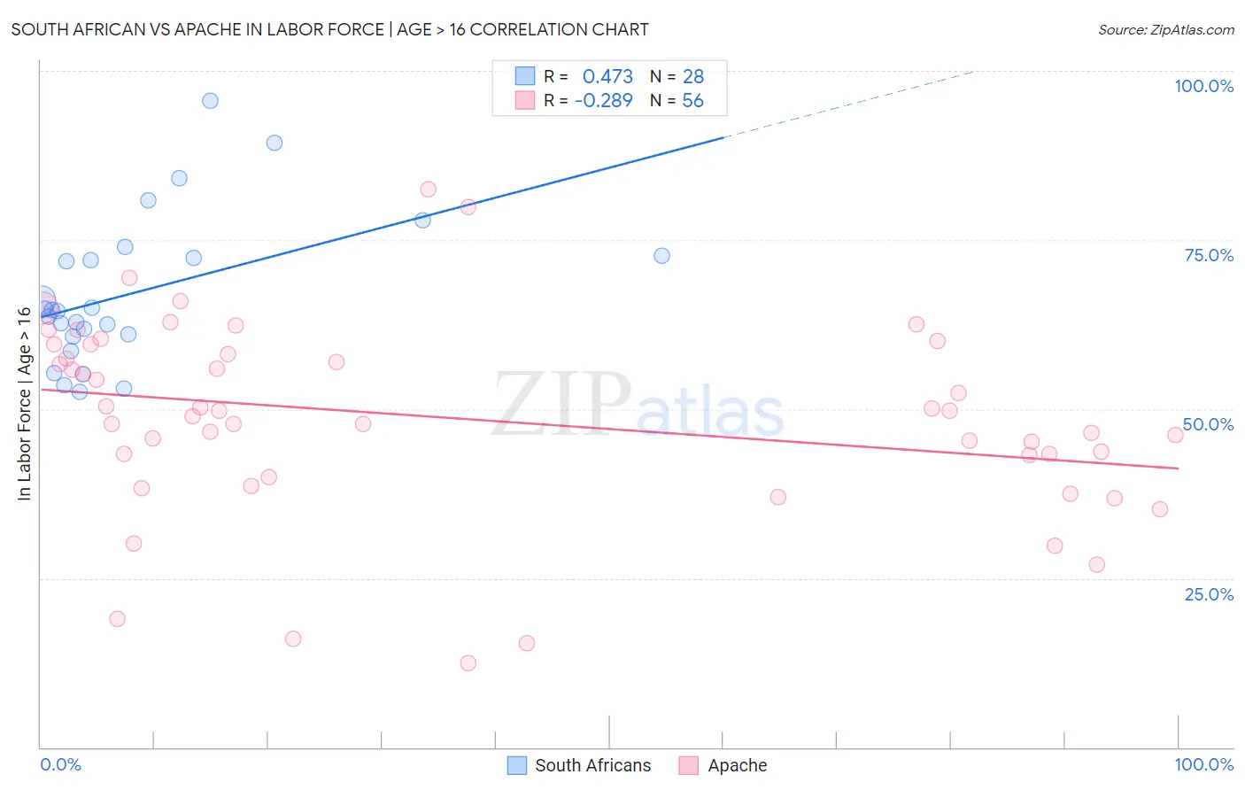 South African vs Apache In Labor Force | Age > 16