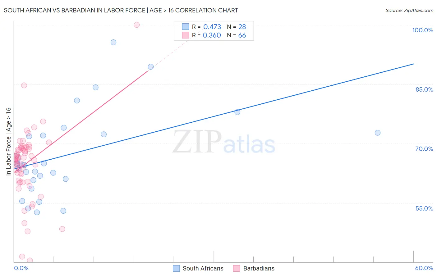 South African vs Barbadian In Labor Force | Age > 16