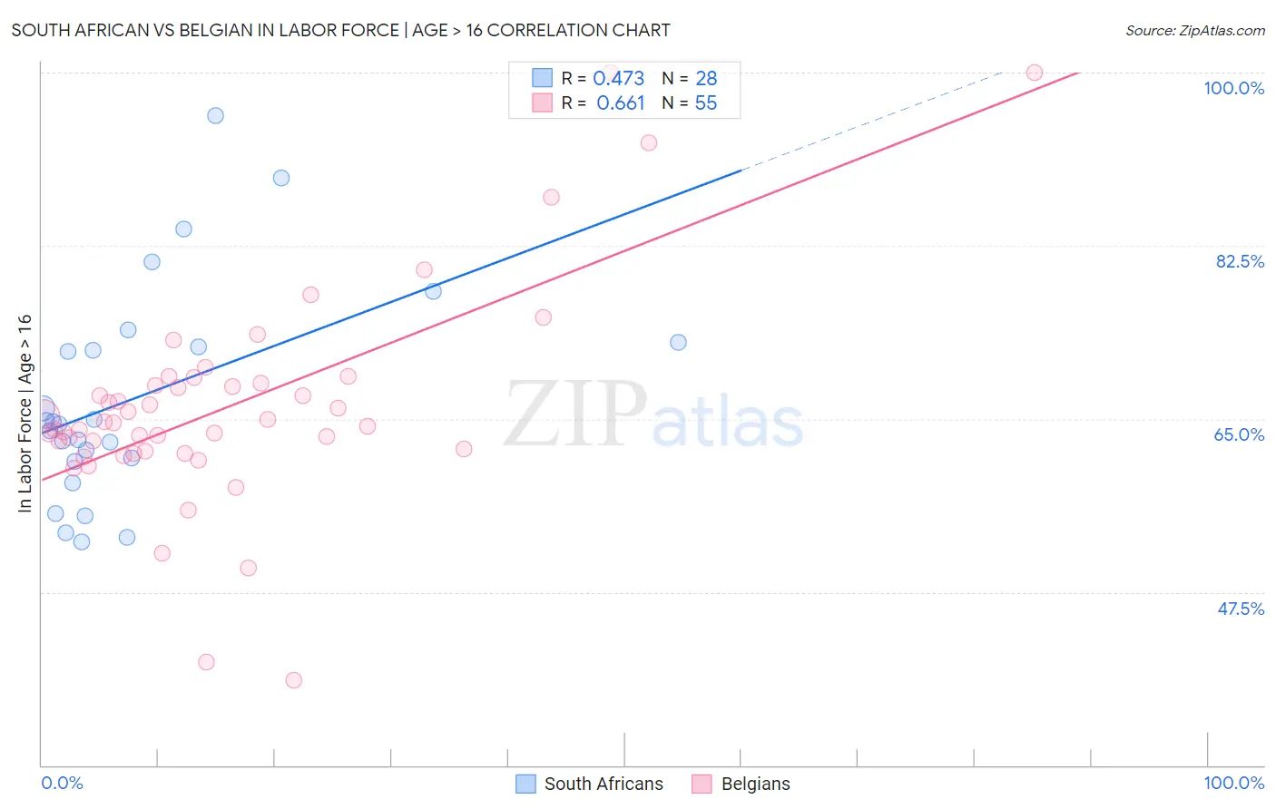 South African vs Belgian In Labor Force | Age > 16