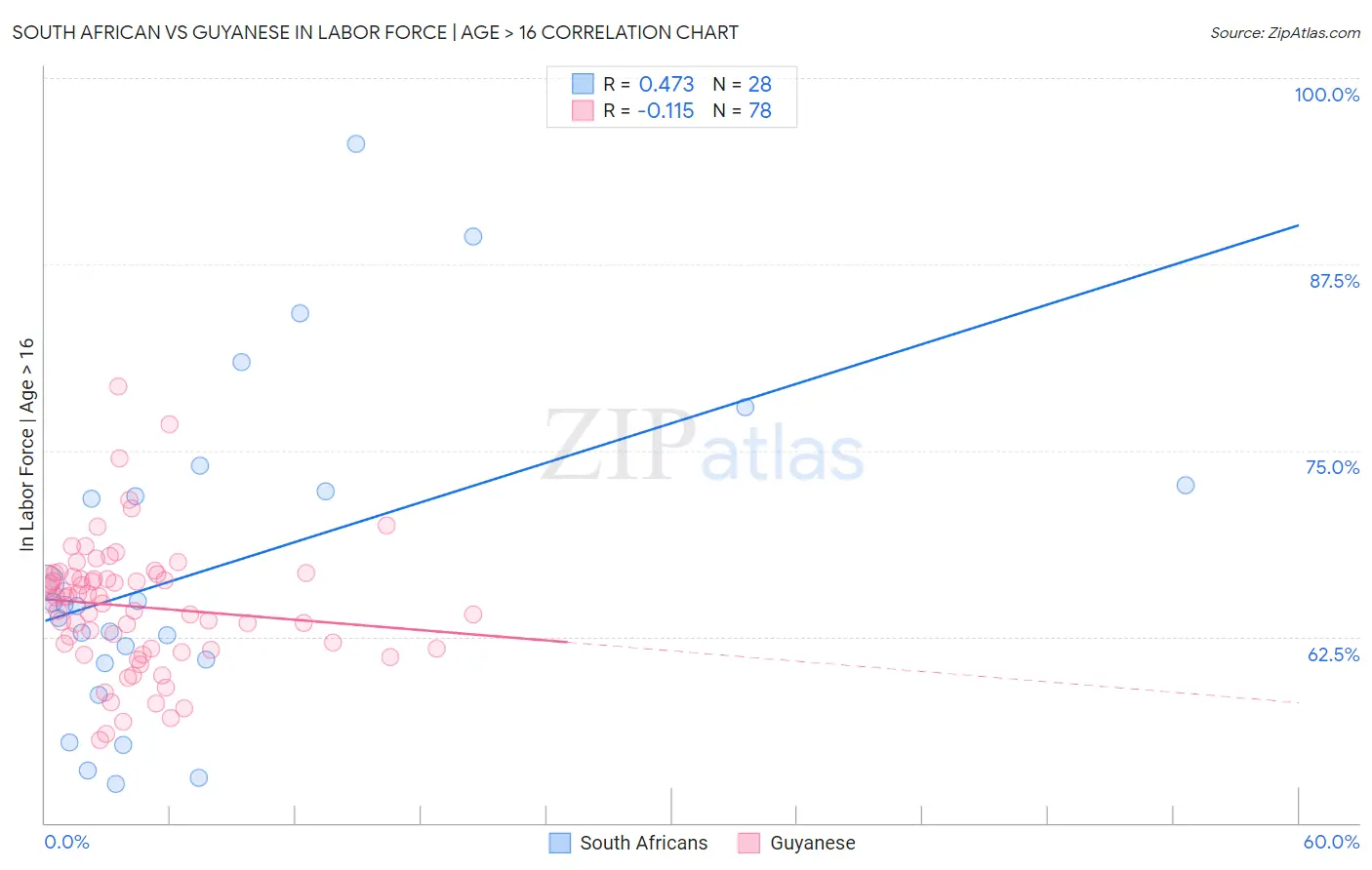 South African vs Guyanese In Labor Force | Age > 16