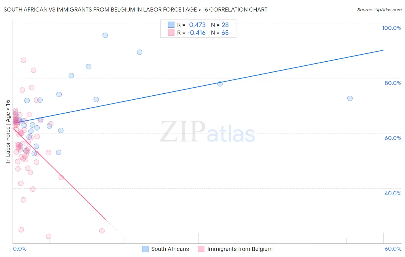 South African vs Immigrants from Belgium In Labor Force | Age > 16