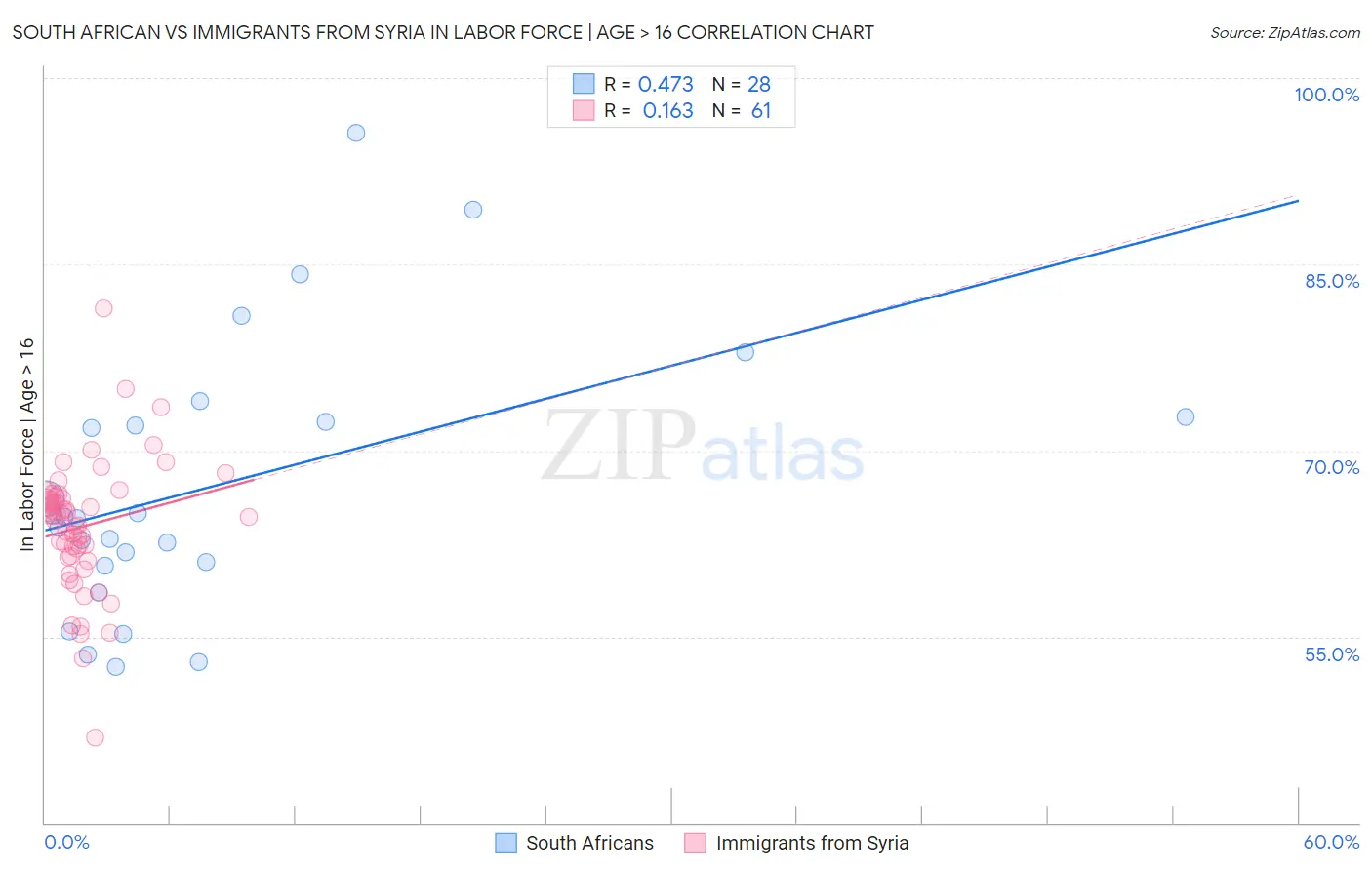 South African vs Immigrants from Syria In Labor Force | Age > 16