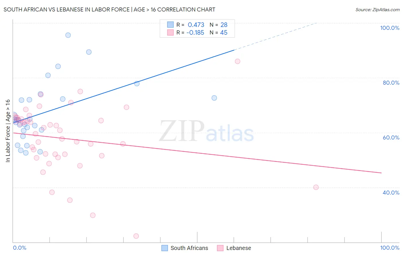 South African vs Lebanese In Labor Force | Age > 16