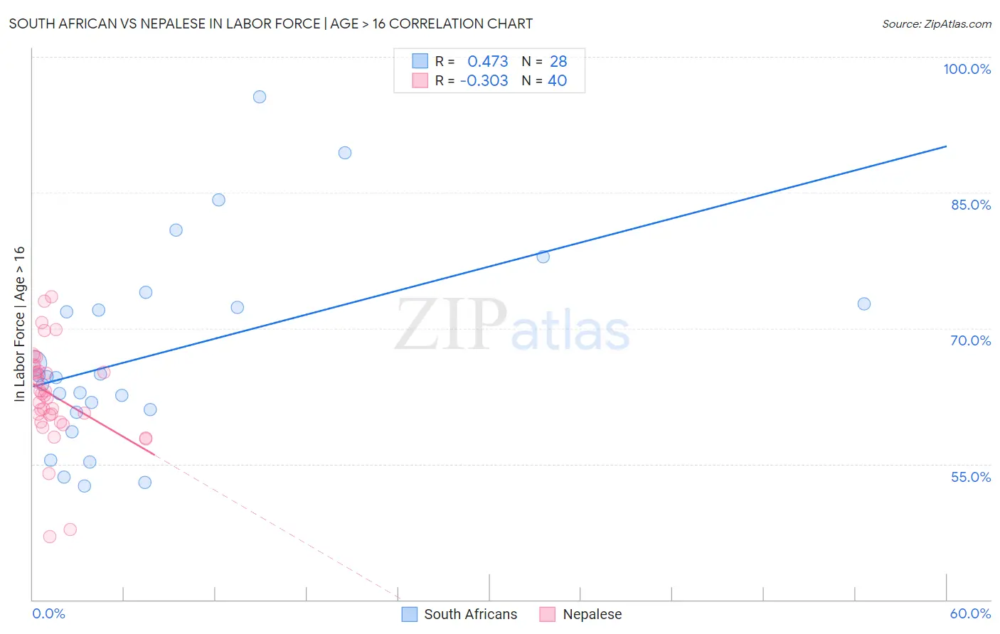 South African vs Nepalese In Labor Force | Age > 16