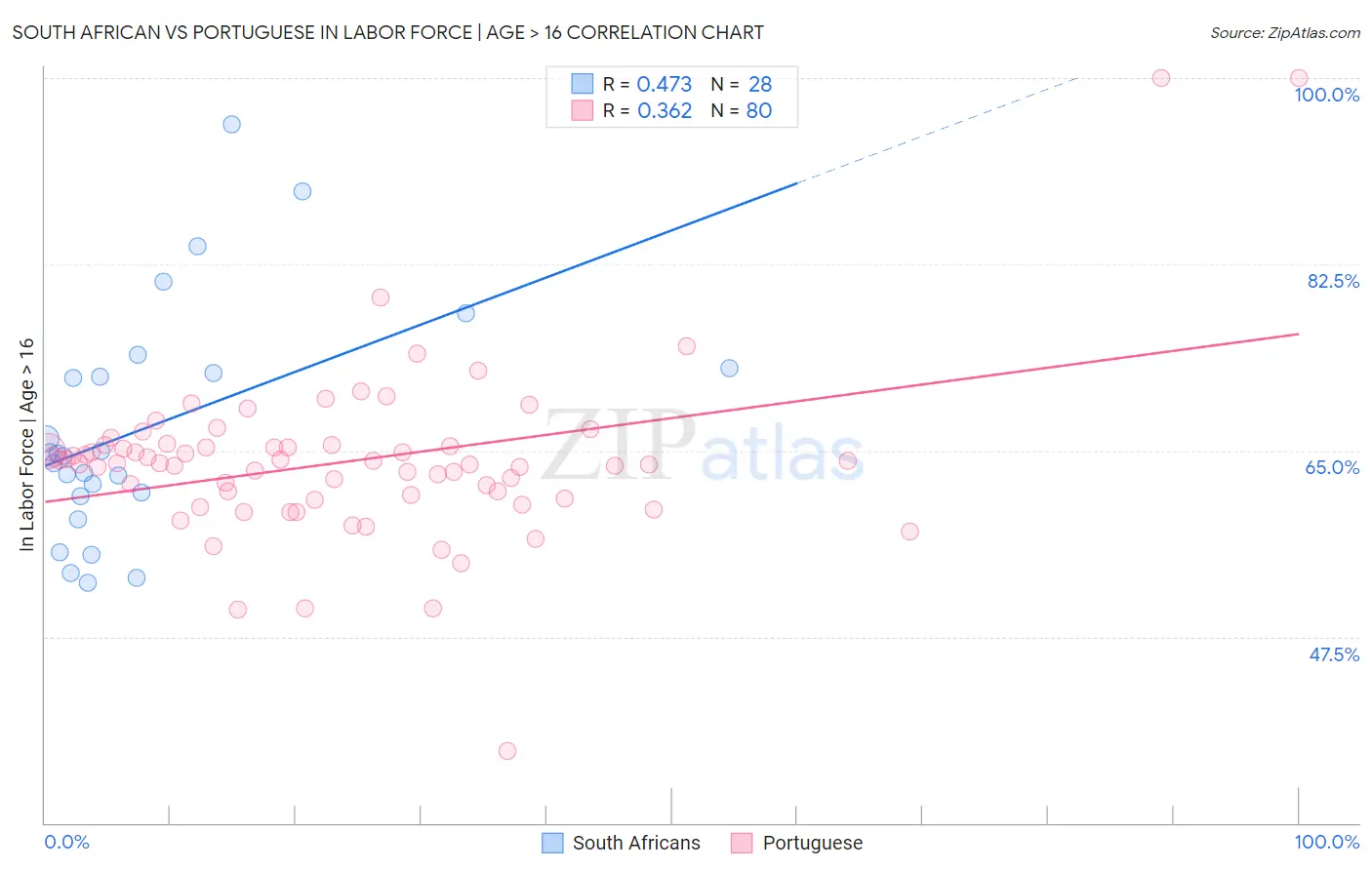 South African vs Portuguese In Labor Force | Age > 16