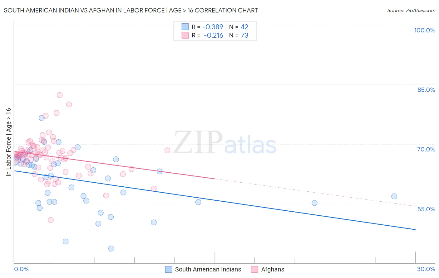 South American Indian vs Afghan In Labor Force | Age > 16