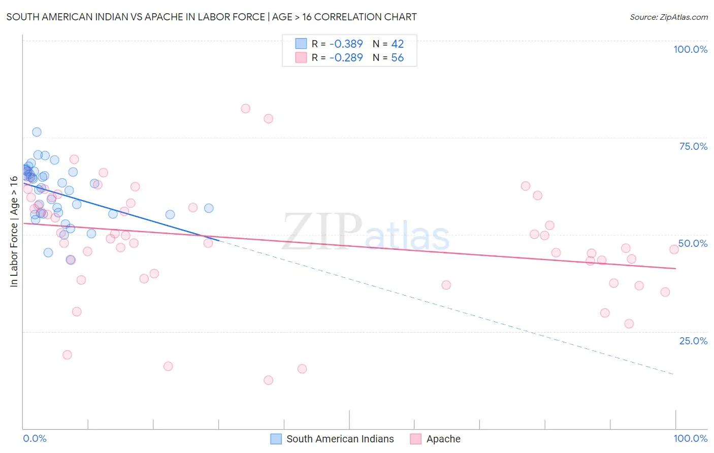 South American Indian vs Apache In Labor Force | Age > 16