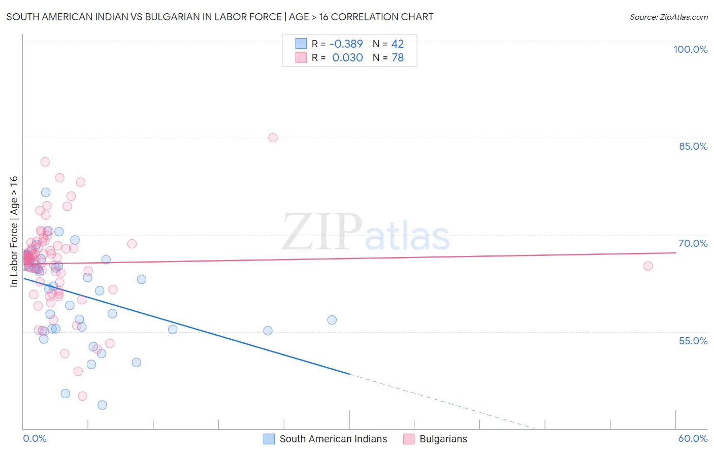 South American Indian vs Bulgarian In Labor Force | Age > 16