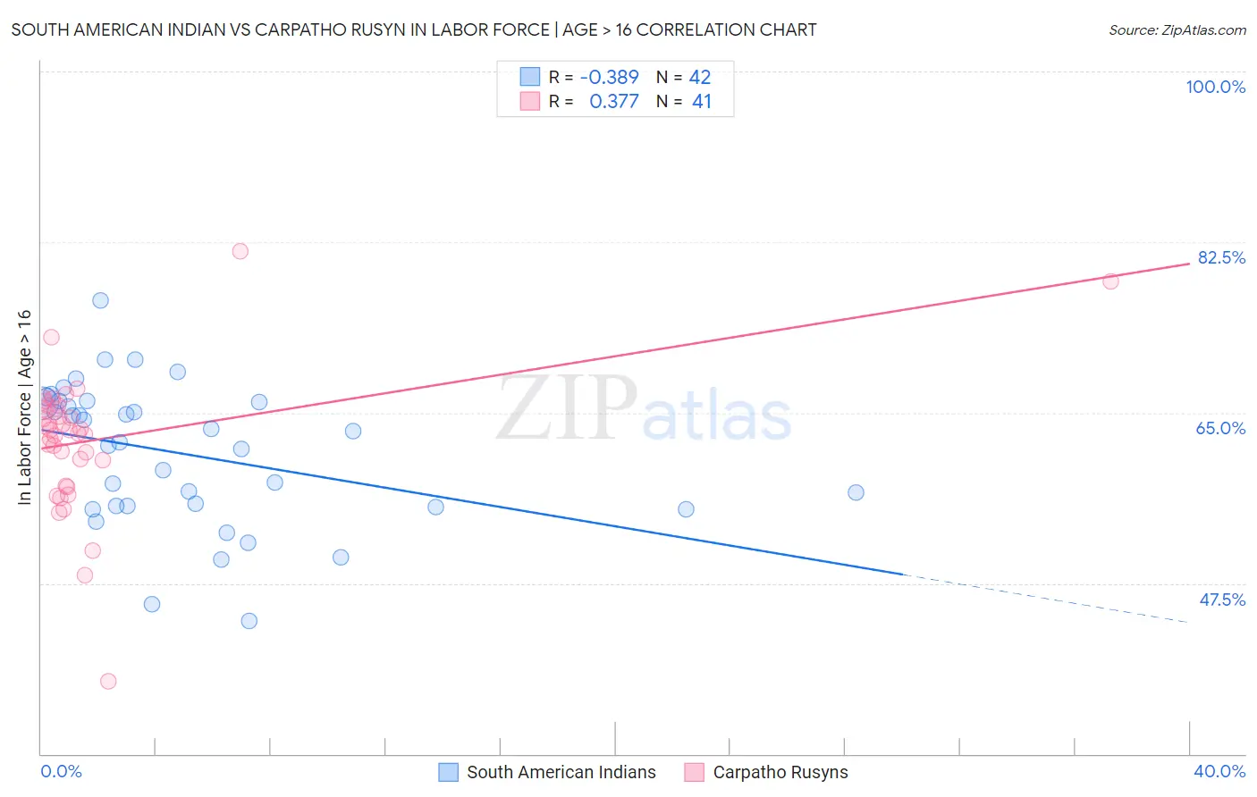 South American Indian vs Carpatho Rusyn In Labor Force | Age > 16
