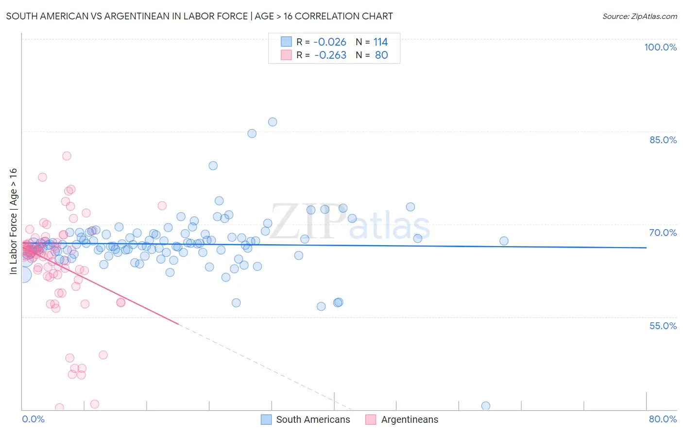 South American vs Argentinean In Labor Force | Age > 16