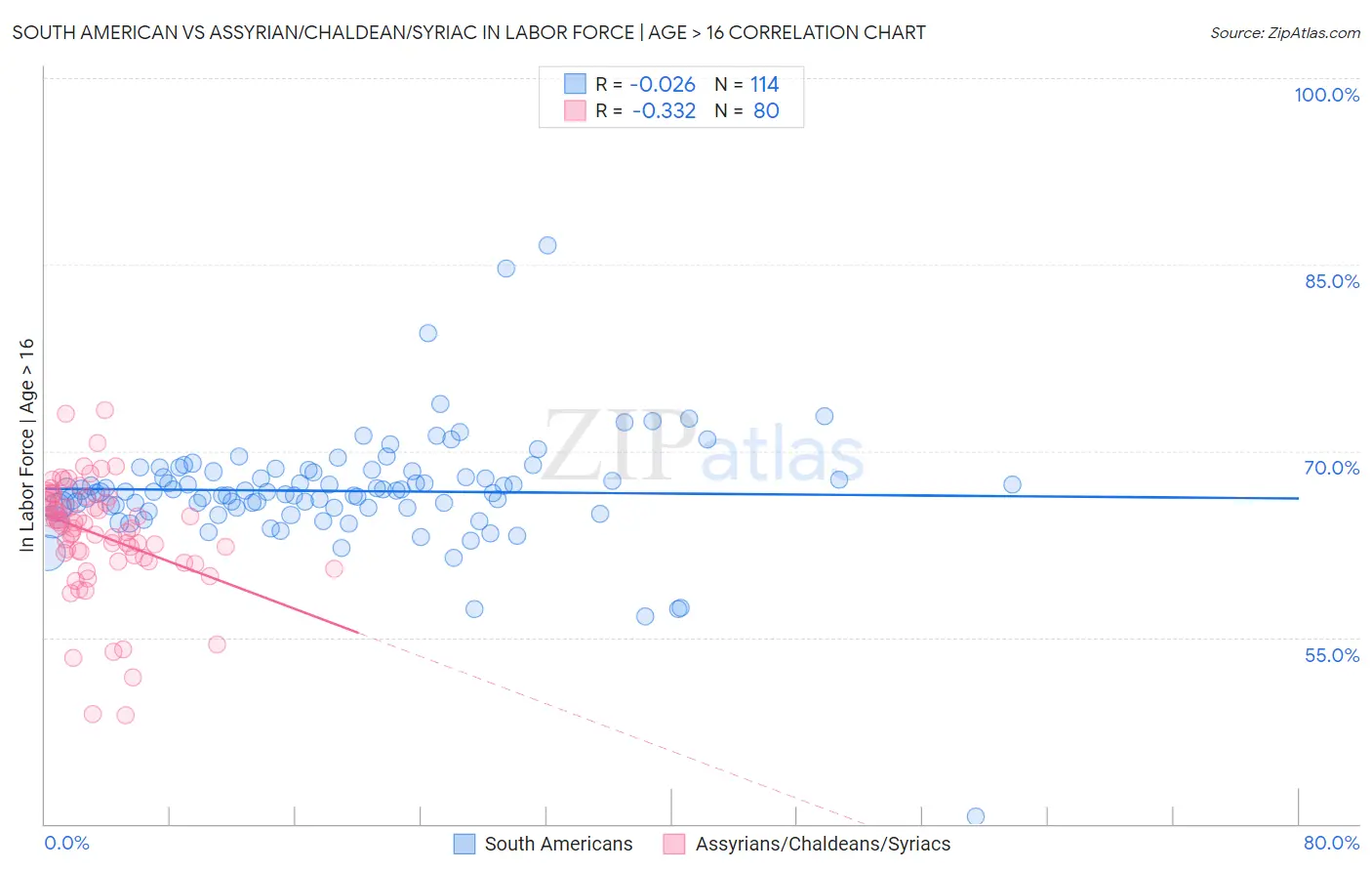 South American vs Assyrian/Chaldean/Syriac In Labor Force | Age > 16
