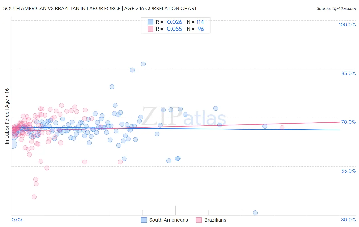South American vs Brazilian In Labor Force | Age > 16