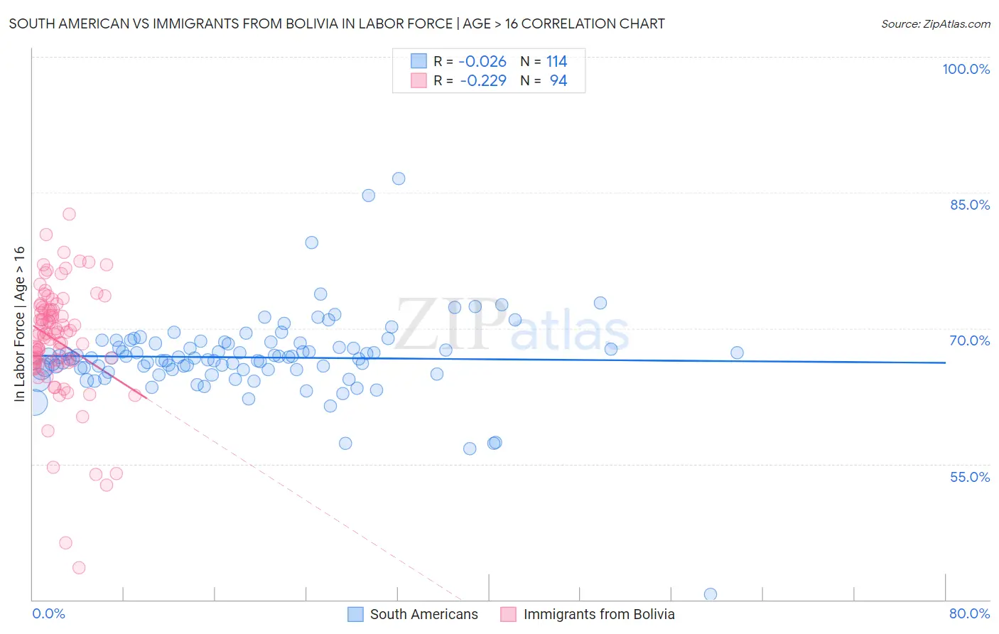 South American vs Immigrants from Bolivia In Labor Force | Age > 16