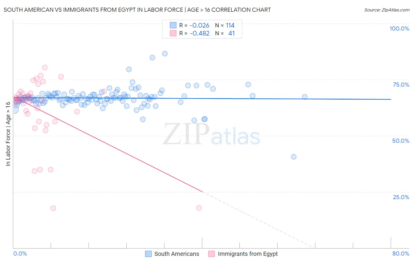 South American vs Immigrants from Egypt In Labor Force | Age > 16
