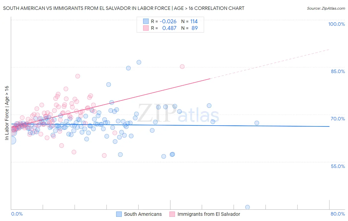 South American vs Immigrants from El Salvador In Labor Force | Age > 16