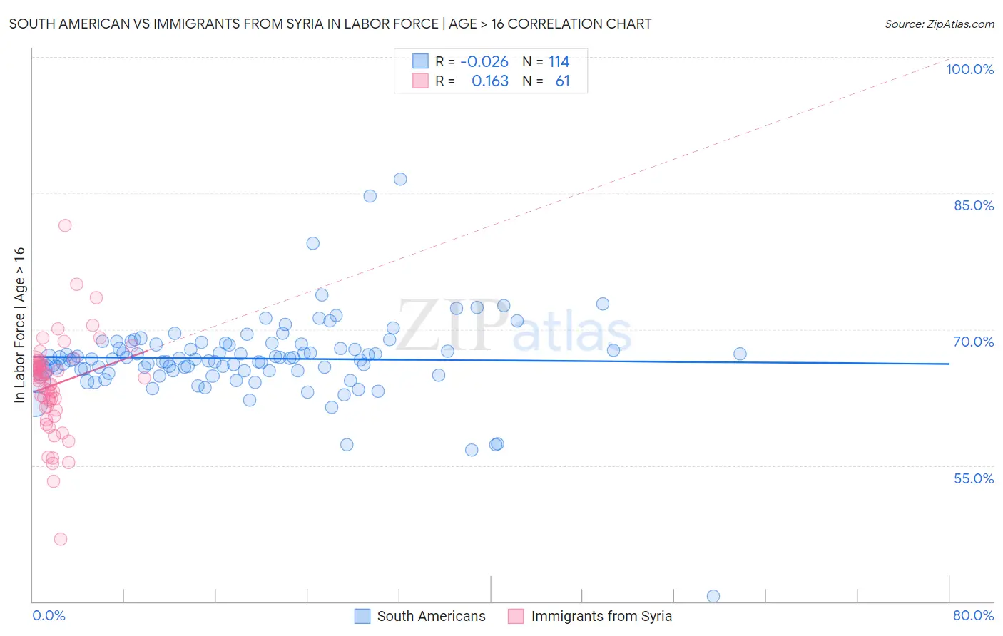 South American vs Immigrants from Syria In Labor Force | Age > 16