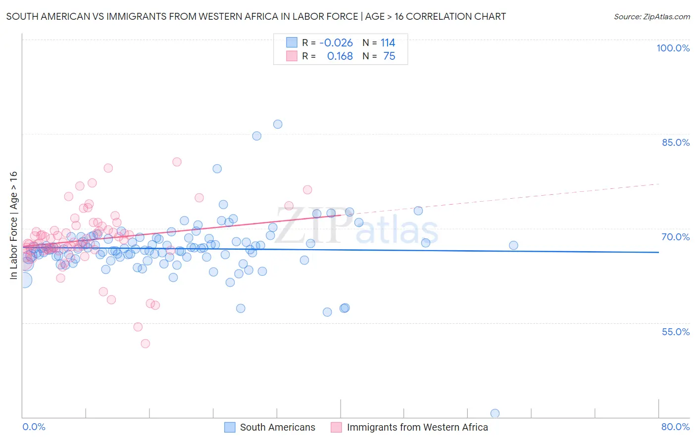 South American vs Immigrants from Western Africa In Labor Force | Age > 16