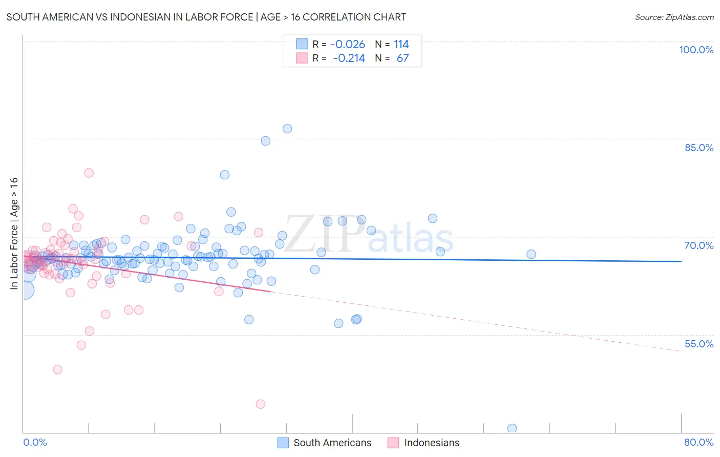 South American vs Indonesian In Labor Force | Age > 16