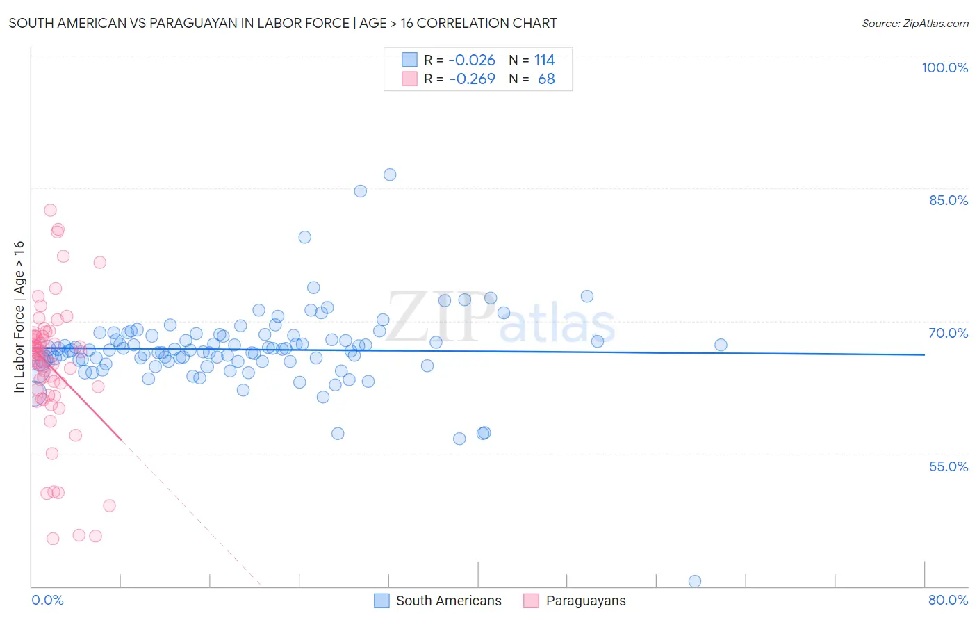 South American vs Paraguayan In Labor Force | Age > 16